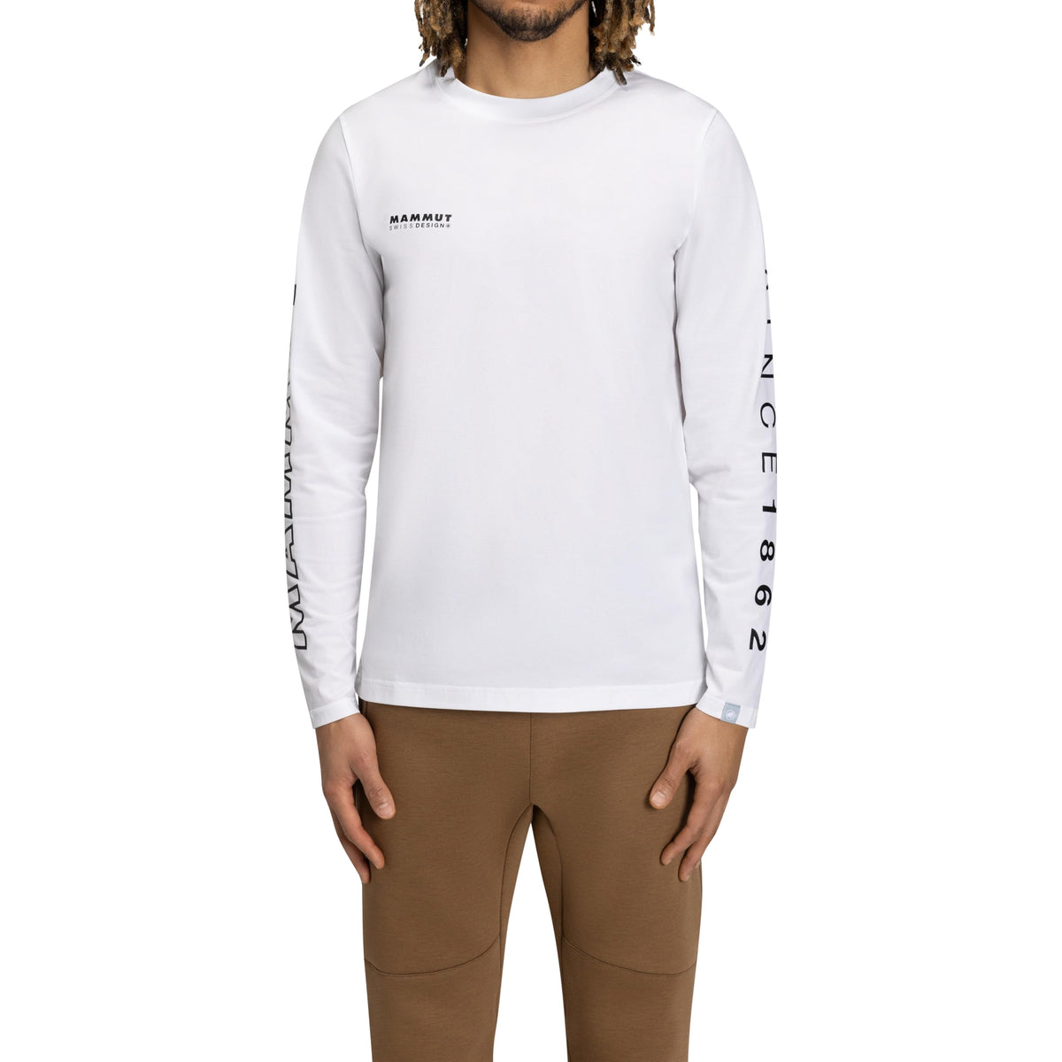 マムート QD ロゴ プリント ロングスリーブ Tシャツ アジアンフィット メンズ ホワイト×ブラック（PRT3） / M